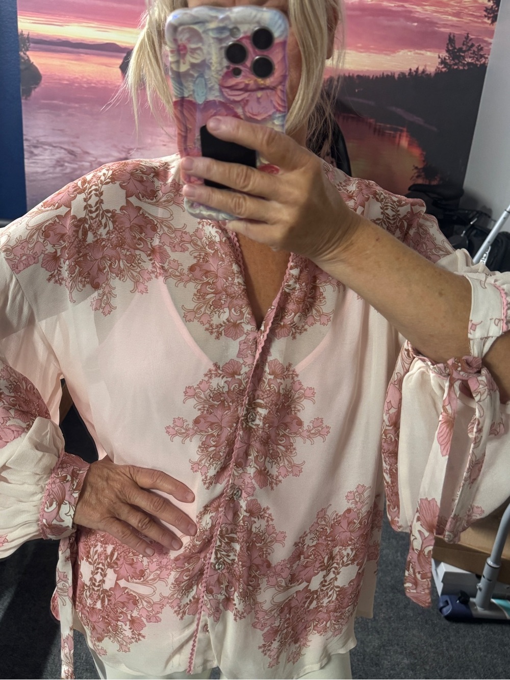 Anthropologie Forever That Girl Silk floral blouse with bow sleeves and camisole - Picture 6 of 13